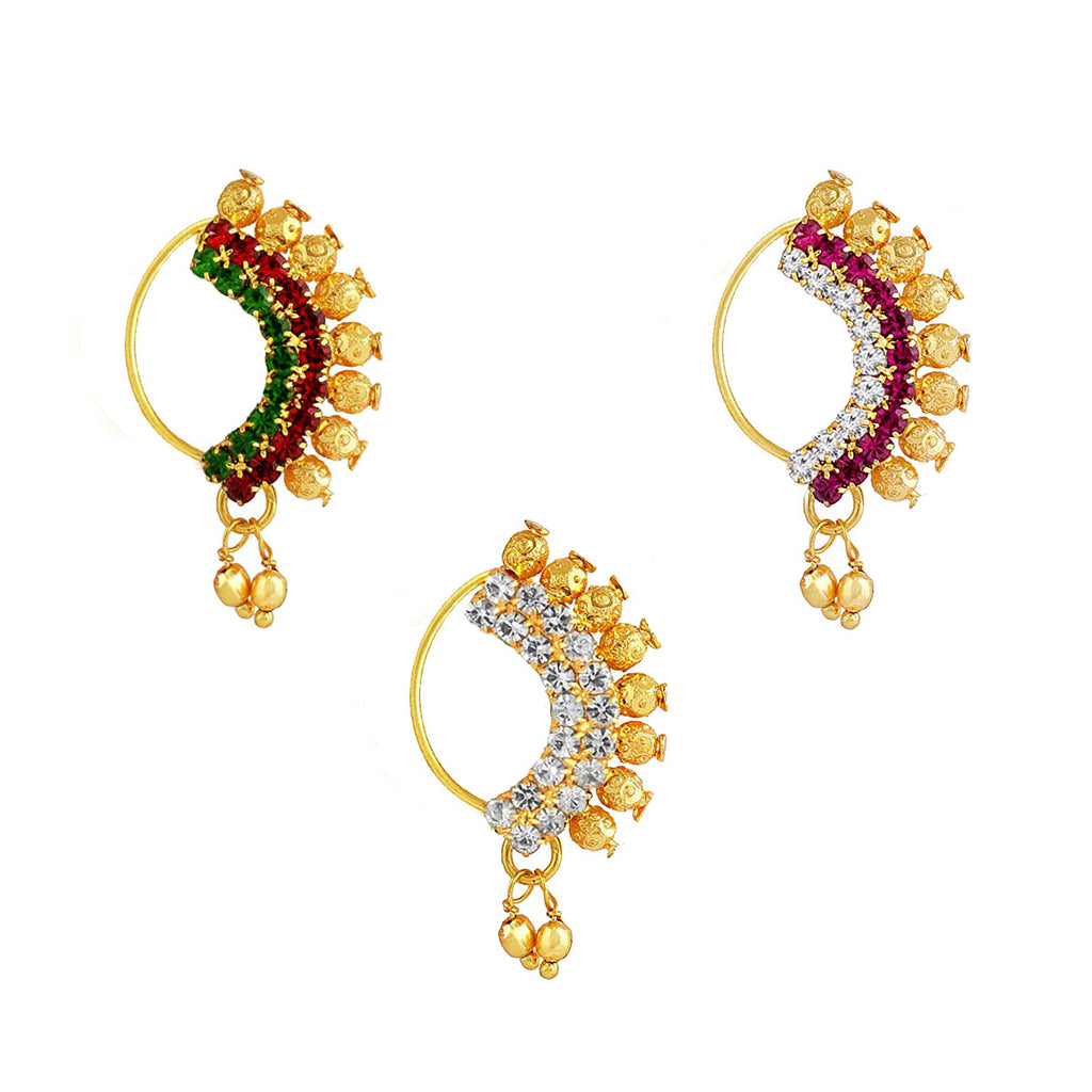 Peacock Design Maharashtrian Nath Gold Plated Nose ring without pierci –  JEWELOPIA